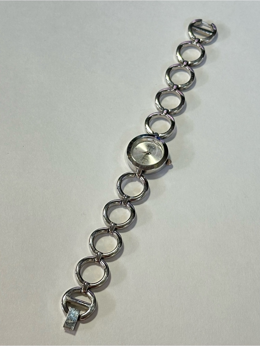Bella Y2K Silver Tone Circular Link Bracelet Watch Stainless McBling (Untested)